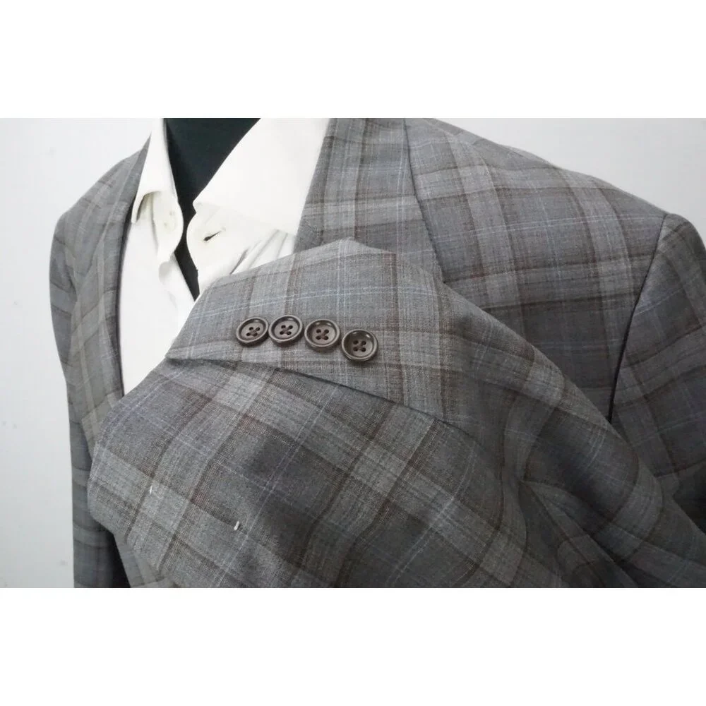 Coppley Rich Reda S130Wool Gray Blue Plaid Sport Coat Jacket 51R BRAND NEW BIG